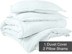 ROYALE White Duvet Cover Queen Size - Washed Duvet Cover Set, 3 Piece Double Brushed Duvet Covers with Button Closure - 1 Duvet Cover 90x90 inches and 2 Pillow Shams - Comforter Cover