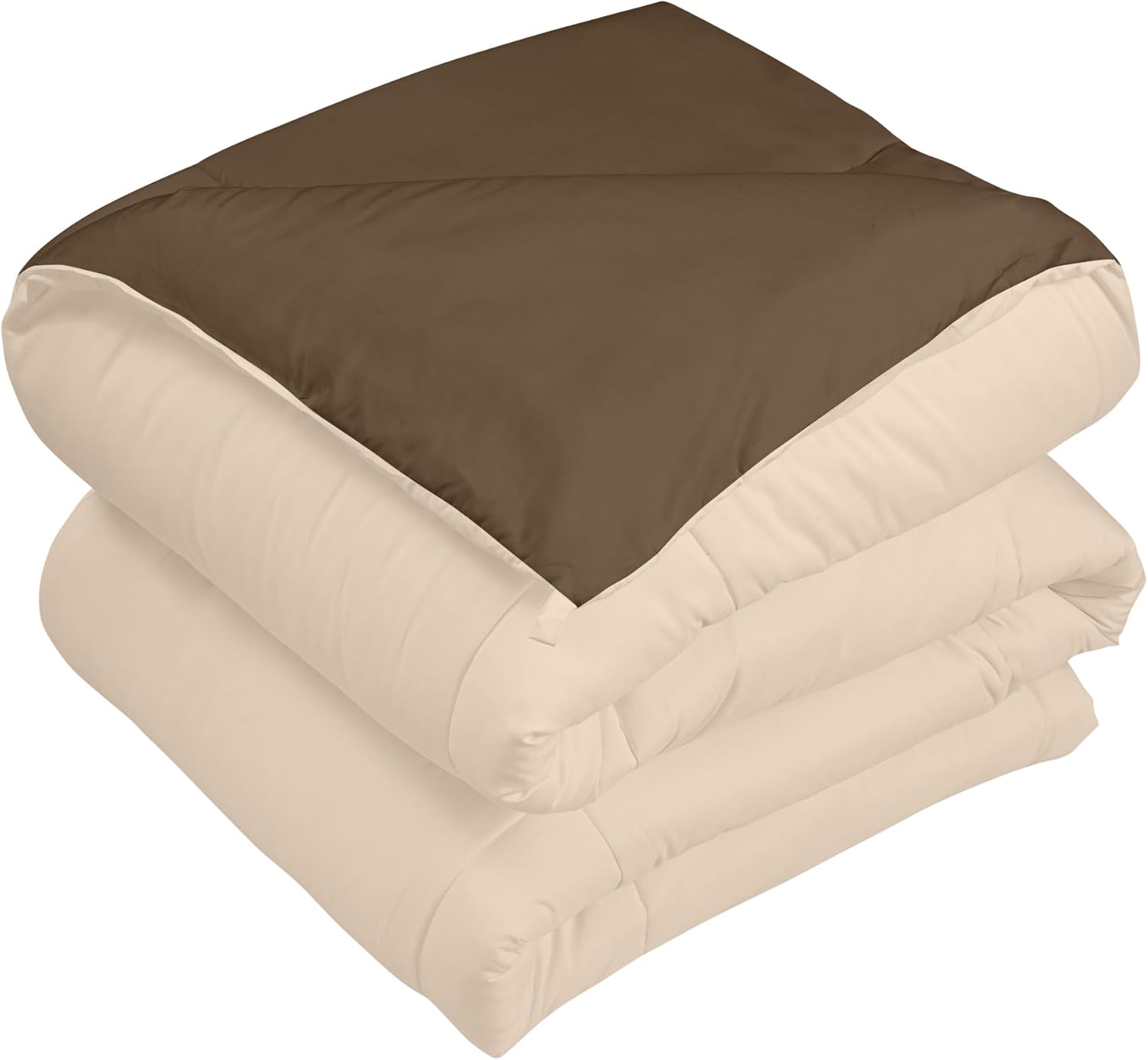 ROYALE Queen Comforter - All Season Down Alternative Bedding Comforter - Lightweight Quilted Comforter with Corner Tabs - Luxury Hotel Comforter - Box Stitched Duvet Insert (Queen, Chocolate & Sand)