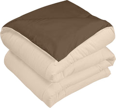 ROYALE Queen Comforter - All Season Down Alternative Bedding Comforter - Lightweight Quilted Comforter with Corner Tabs - Luxury Hotel Comforter - Box Stitched Duvet Insert (Queen, Chocolate & Sand)