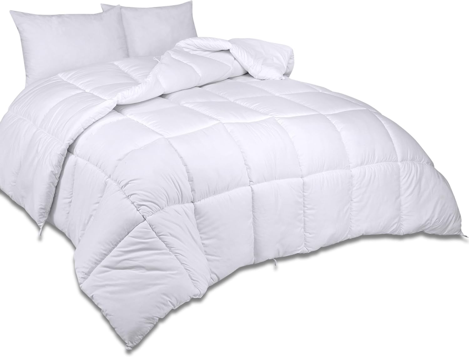 ROYALE Queen Comforter - All Season Down Alternative Bedding Comforter - Lightweight Quilted Comforter with Corner Tabs - Ultra Soft Luxury Hotel Comforter - Box Stitched Duvet Insert (Queen, White)