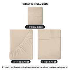 ROYALE LINENS - 4 Piece Queen Bed Sheet - Soft Brushed Microfiber 1800 Bedding Set - 1 Fitted Sheet, 1 Flat Sheet, 2 Pillow case - Wrinkle & Fade Resistant Luxury Queen Size Sheet Set (Sand, Queen)