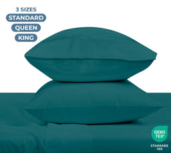 ROYALE LINENS 200 Thread Count 100% Long Staple Combed Cotton Pillowcases Set Of 2 - Ultra Soft - Queen Bed Pillow Cover - 20"x30" - Breathable, Cool & Crisp Percale White Pillow Cases ( Teal)
