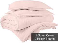 ROYALE Pink Duvet Cover Queen Size - Washed Duvet Cover Set, 3 Piece Double Brushed Duvet Covers with Button Closure - 1 Duvet Cover 90x90 inches and 2 Pillow Shams - Comforter Cover