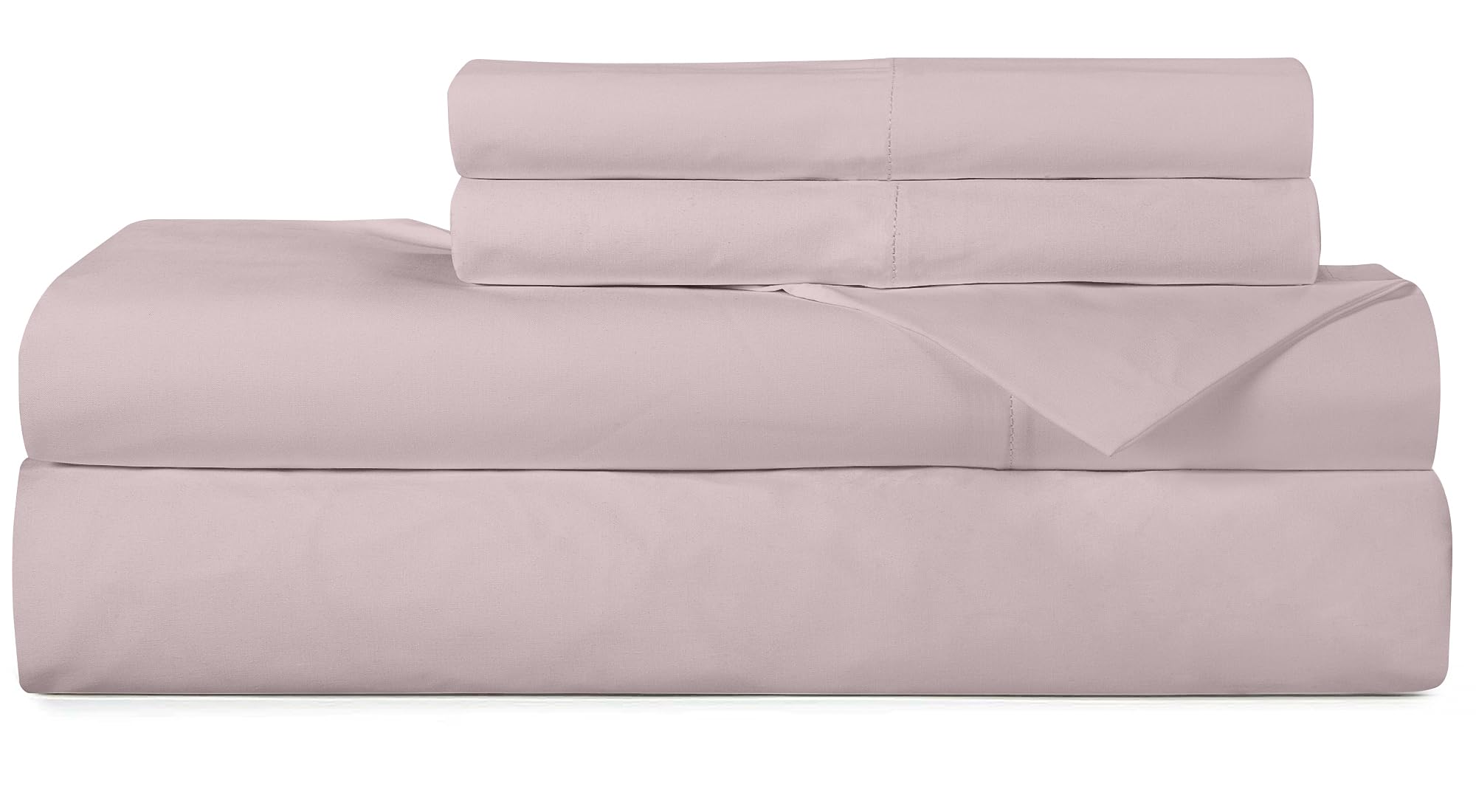 ROYALE LINENS 300 Thread Count 100% Long Staple Combed Cotton Sheet Set - 4 Piece Bed Sheet 1 Fitted Sheet, 1 Flat Sheet, 2 Pillow case - Breathable, Cool & Crisp Percale Sheet Set (Queen, Lavender)