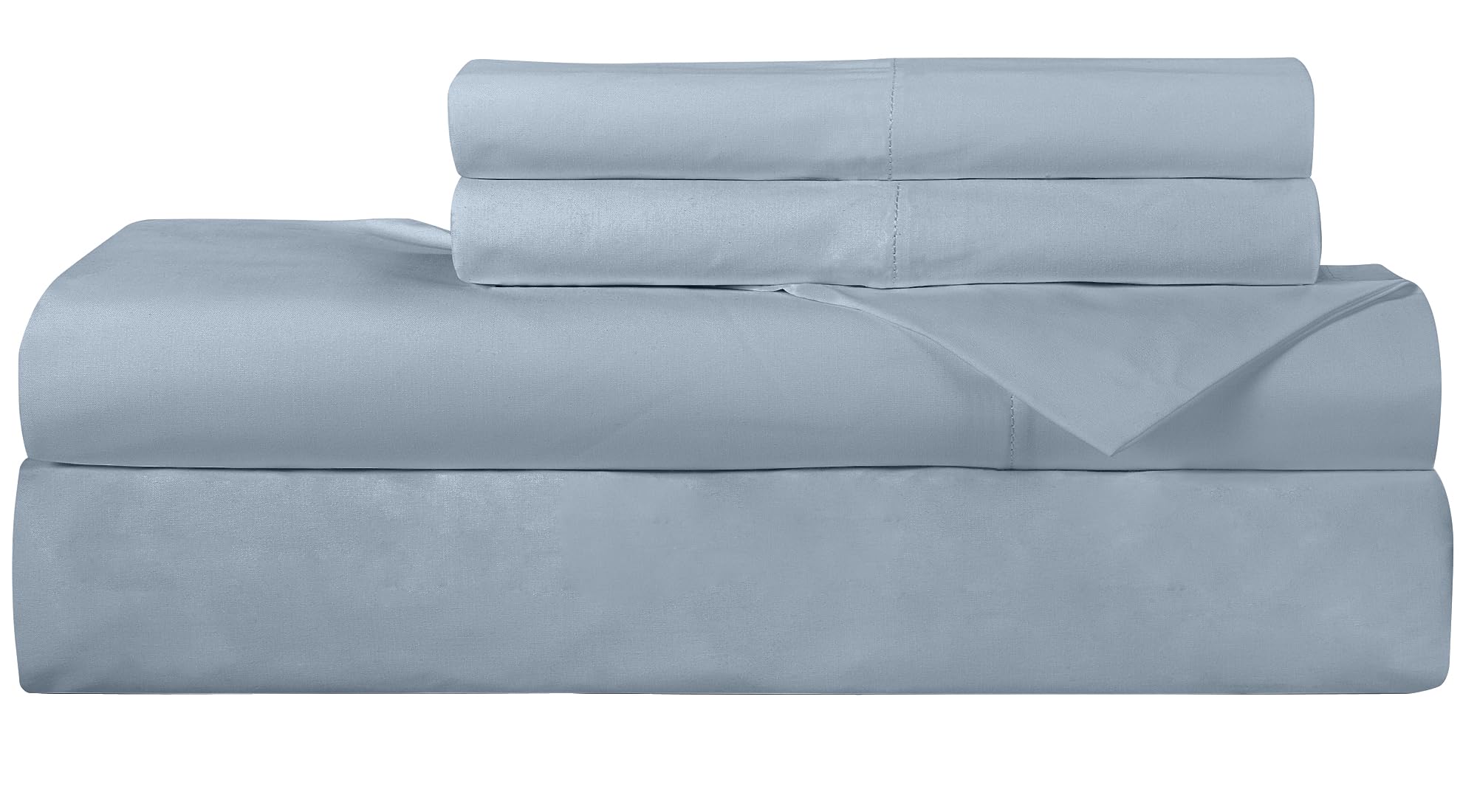 ROYALE LINENS 300 Thread Count 100% Long Staple Combed Cotton Sheet Set - 4 Piece Bed Sheet 1 Fitted Sheet, 1 Flat Sheet, 2 Pillowcases - Breathable, Cool & Crisp Percale Sheet Set (Cool Blue)
