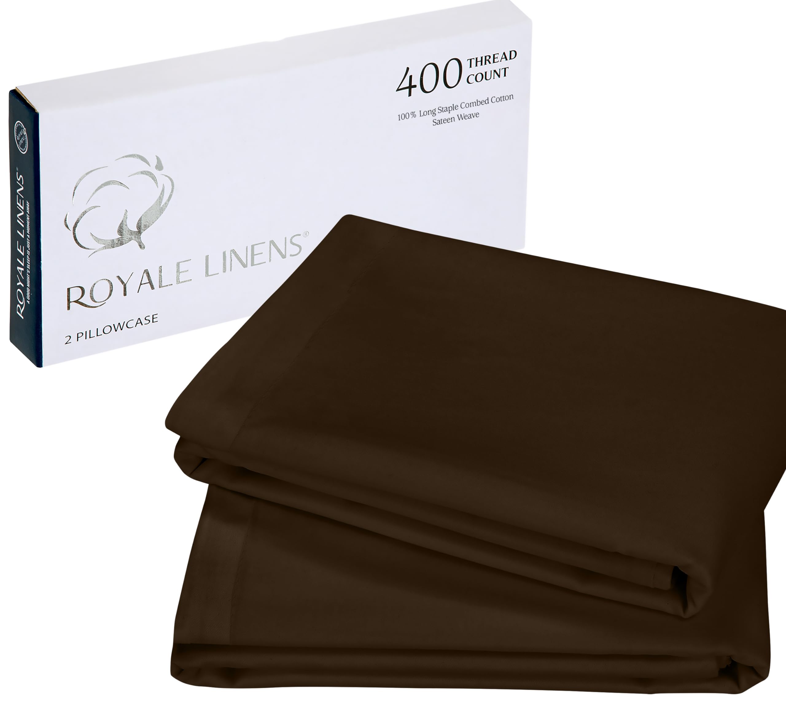 Royale Linens 400 Thread Count 100% American Grown Cotton Pillowcase Set - Luxury Sateen Pillow case - 20"x30" Inch - Soft & Smooth Set of 2 Brown Pillowcases - ( Hazel Nut)