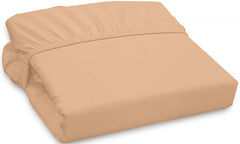 Royale Linens 300 Thread Count 100% Long Staple Combed Cotton Fitted Sheet - Super Soft Deep Pocket Bottom Sheet - Sand Fitted Sheet Queen Size -Queen Fitted Sheet Only - Elastic Sheet (Queen, Sand)