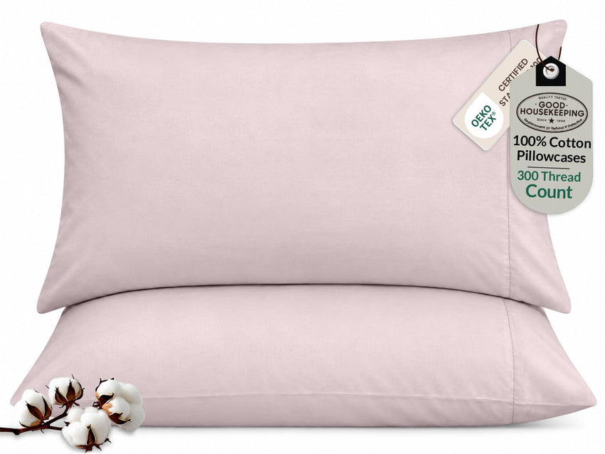 ROYALE LINENS 300 thread Count 100% Long Staple Combed Cotton Pillowcases Set Of 2 - Ultra Soft - Queen Bed Pillow Cover - 20"x30" - Breathable, Cool & Crisp Percale White Pillow Cases