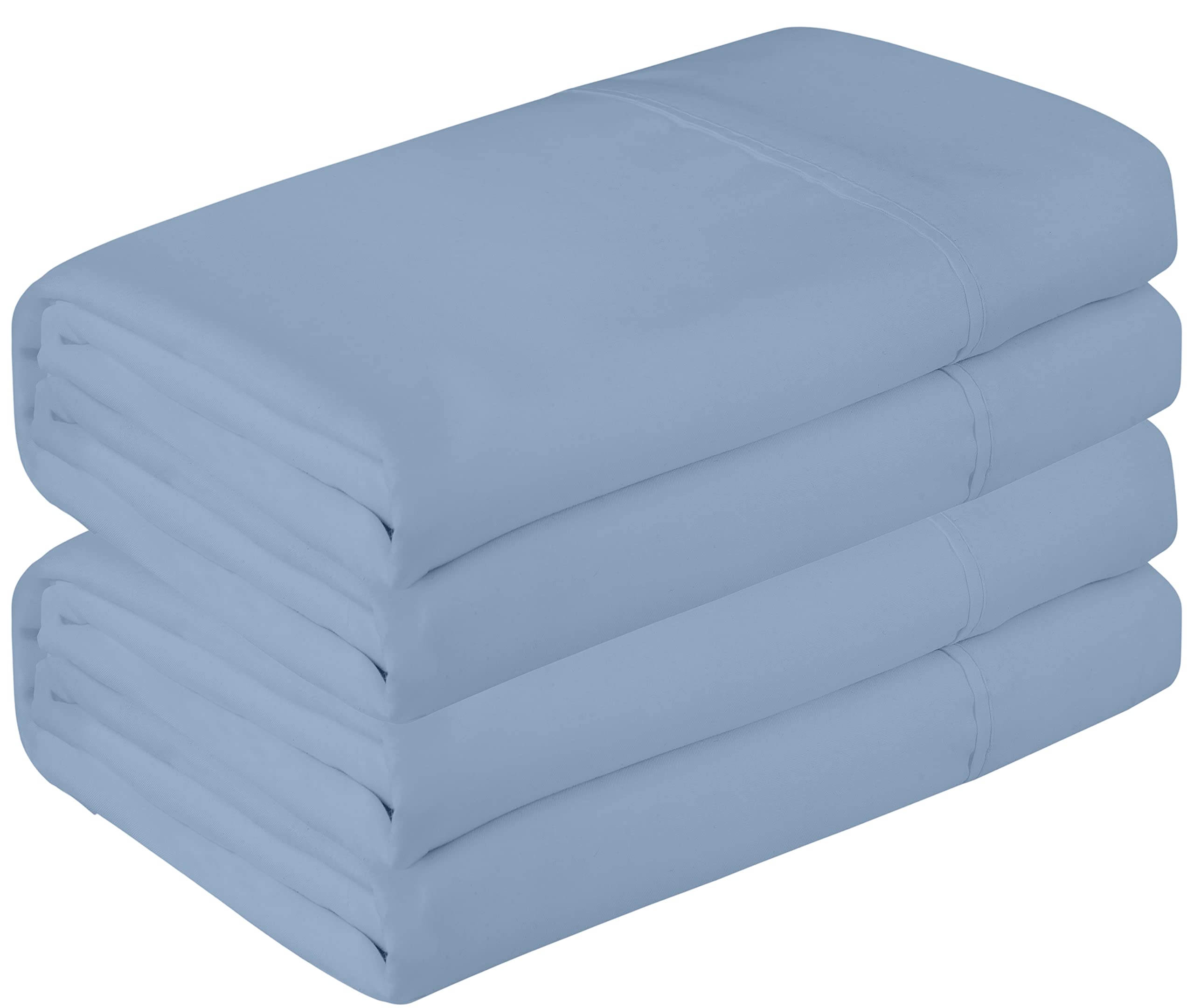 Royale Linen 2 Pack Bulk Flat Sheet Set - Top Sheet - Soft 1800 Microfiber - Wrinkle & Stain Resistant - For Hotel, Massage Table, Hospital, Dorm - Queen Flat Sheet Sold Separately (Queen, Lake Blue)