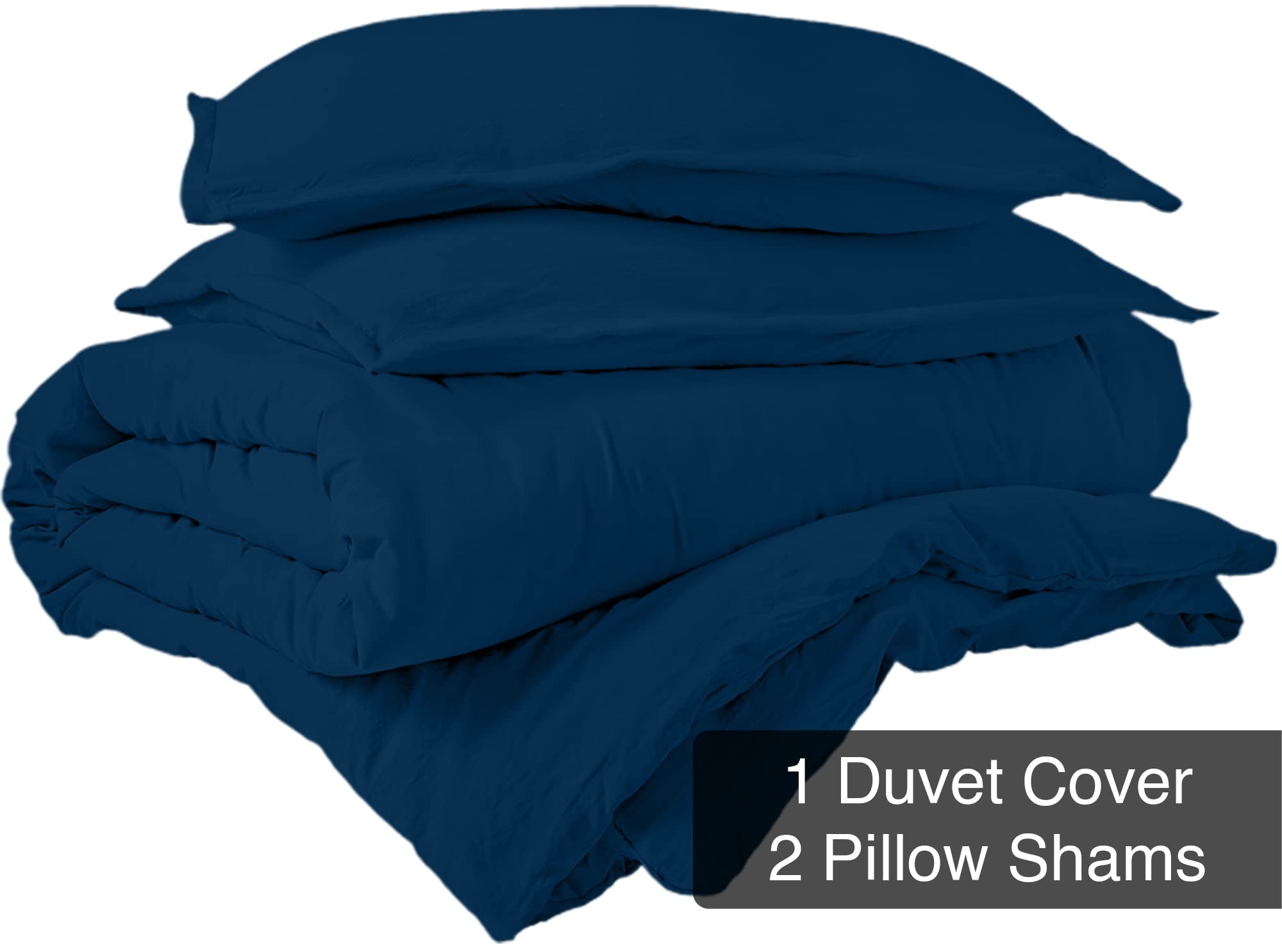 ROYALE Navy Duvet Cover- Washed Duvet Cover Set, 3 Piece Double Brushed Duvet Covers with Button Closure - 1 Duvet Cover and 2 Pillow Shams - Comforter Cover