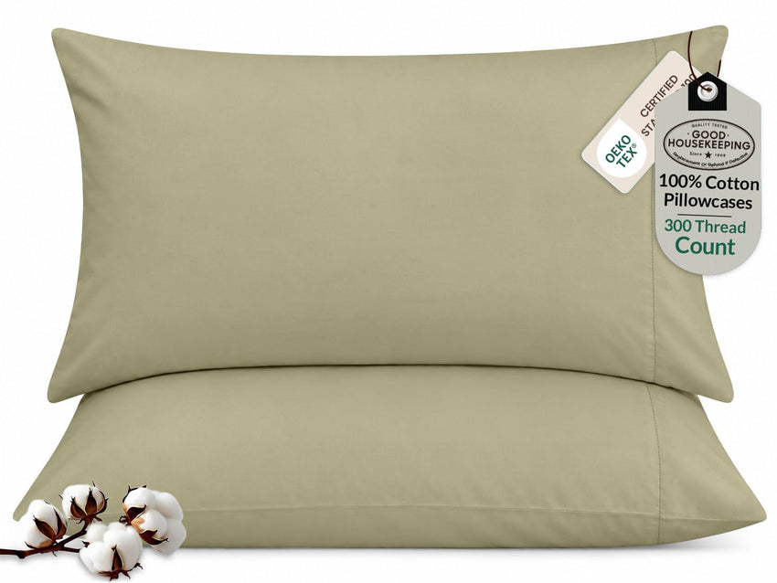ROYALE LINENS 300 thread Count 100% Long Staple Combed Cotton Pillowcases Set Of 2 - Ultra Soft - Queen Bed Pillow Cover - 20"x30" - Breathable, Cool & Crisp Percale White Pillow Cases
