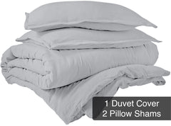 ROYALE Silver Duvet Cover Queen Size - Washed Duvet Cover Set, 3 Piece Double Brushed Duvet Covers with Button Closure - 1 Duvet Cover 90x90 inches and 2 Pillow Shams - Comforter Cover