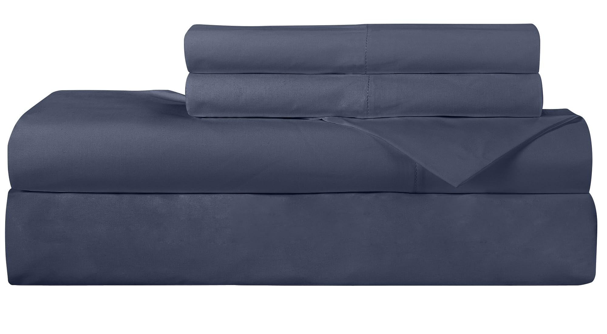 ROYALE LINENS 300 Thread Count 100% Long Staple Combed Cotton Sheet Set - 4 Piece Queen Bed Sheet 1 Fitted Sheet, 1 Flat Sheet, 2 Pillow Case - Breathable, Cool & Crisp Percale Sheet Set (Queen, Navy)