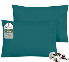 ROYALE LINENS 200 Thread Count 100% Long Staple Combed Cotton Pillowcases Set Of 2 - Ultra Soft - Queen Bed Pillow Cover - 20"x30" - Breathable, Cool & Crisp Percale White Pillow Cases ( Teal)