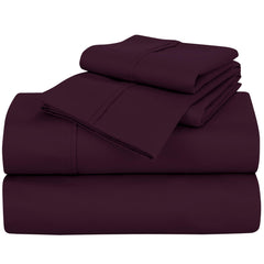 ROYALE LINENS 400 Thread Count 100% American Grown Cotton 4 Piece Sateen Queen Sheet Set - 1 Fitted Sheet, 1 Flat Sheet, 2 Pillow case - Purple Queen Bedsheet - Cotton Sheets - (Queen, Desert Purple)