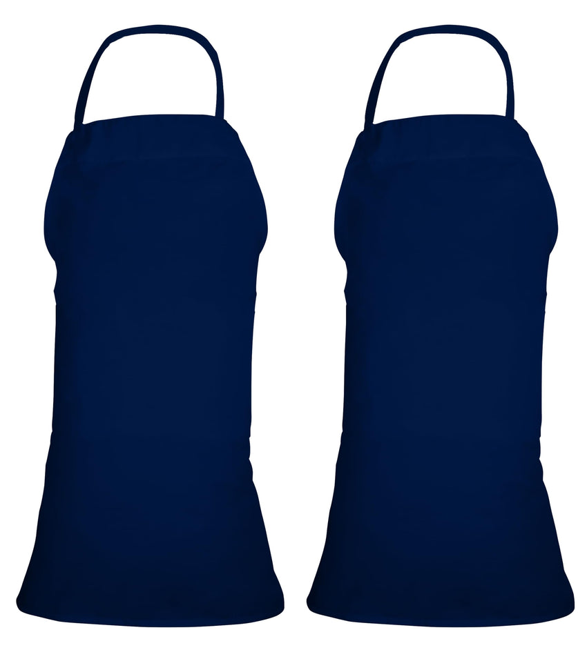 ROYALE LINENS 2 Pack Classic Blue Bib Aprons without Pockets for Kitchen and Restaurant Cooking - Chef Bib Aprons for Women Men Chef (Pack Of 2, Combo)