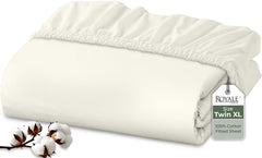 Royale Linens 200 Thread Count 100% Long Staple Combed Cotton Fitted Sheet - Super Soft Deep Pocket Bottom Sheet -Queen Fitted Sheet Only - Elastic Sheet (Queen,Ivory)
