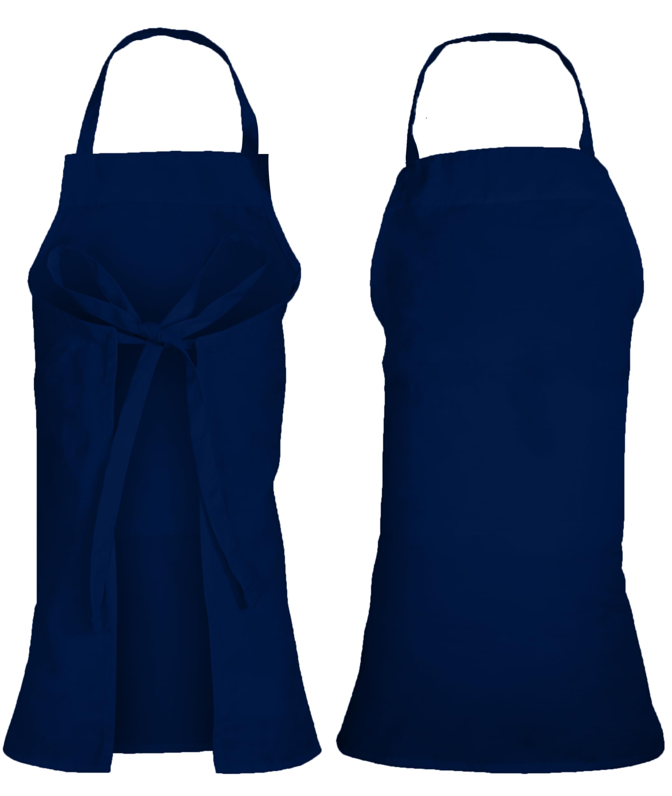 ROYALE LINENS 2 Pack Classic Blue Bib Aprons without Pockets for Kitchen and Restaurant Cooking - Chef Bib Aprons for Women Men Chef (Pack Of 2, Combo)