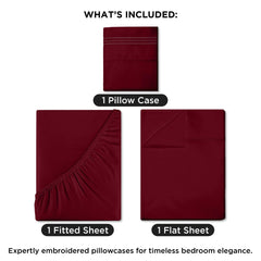 Royale Linens - 4 Piece Queen Bed Sheet - Soft Brushed Microfiber 1800 Bedding Set - 1 Fitted Sheet, 1 Flat Sheet, 2 Pillowcase - Wrinkle & Fade Resistant Luxury Queen Size Sheet Set (Burgundy, Queen)