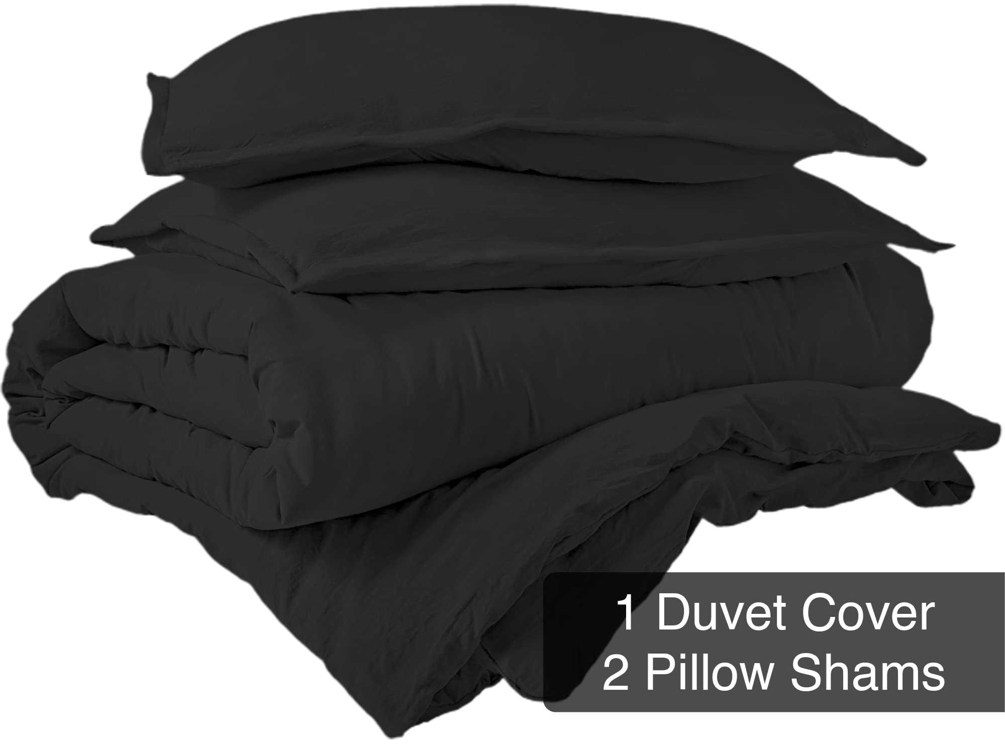 ROYALE Black Duvet Cover- Washed Duvet Cover Set, 3 Piece Double Brushed Duvet Covers with Button Closure - 1 Duvet Cover and 2 Pillow Shams - Comforter Cover