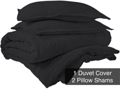 ROYALE Black Duvet Cover Queen Size - Washed Duvet Cover Set, 3 Piece Double Brushed Duvet Covers with Button Closure - 1 Duvet Cover 90x90 inches and 2 Pillow Shams - Comforter Cover