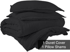 ROYALE Black Duvet Cover Queen Size - Washed Duvet Cover Set, 3 Piece Double Brushed Duvet Covers with Button Closure - 1 Duvet Cover 90x90 inches and 2 Pillow Shams - Comforter Cover