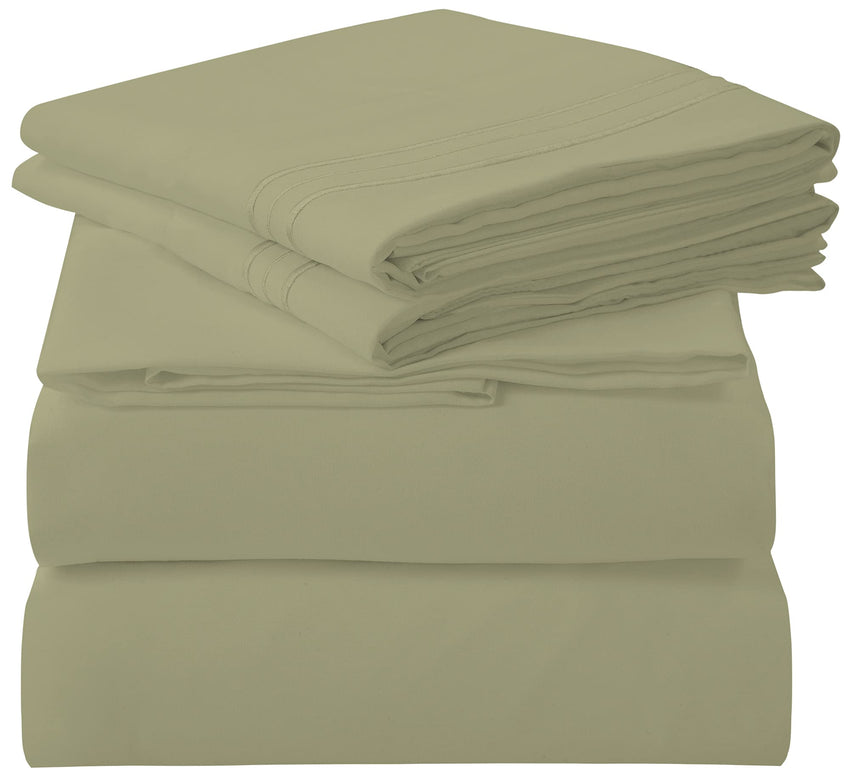 Royale Linens - 4 Piece Bed Sheet - Soft Brushed Microfiber 1800 Bedding Set - 1 Fitted Sheet, 1 Flat Sheet, 2 Pillowcase -Wrinkle & Fade Resistant Luxury Sheet Set (SageGreen)