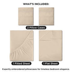 ROYALE LINENS - 4 Piece Queen Bed Sheet - Soft Brushed Microfiber 1800 Bedding Set - 1 Fitted Sheet, 1 Flat Sheet, 2 Pillow case - Wrinkle & Fade Resistant Luxury Queen Size Sheet Set (Sand, Queen)