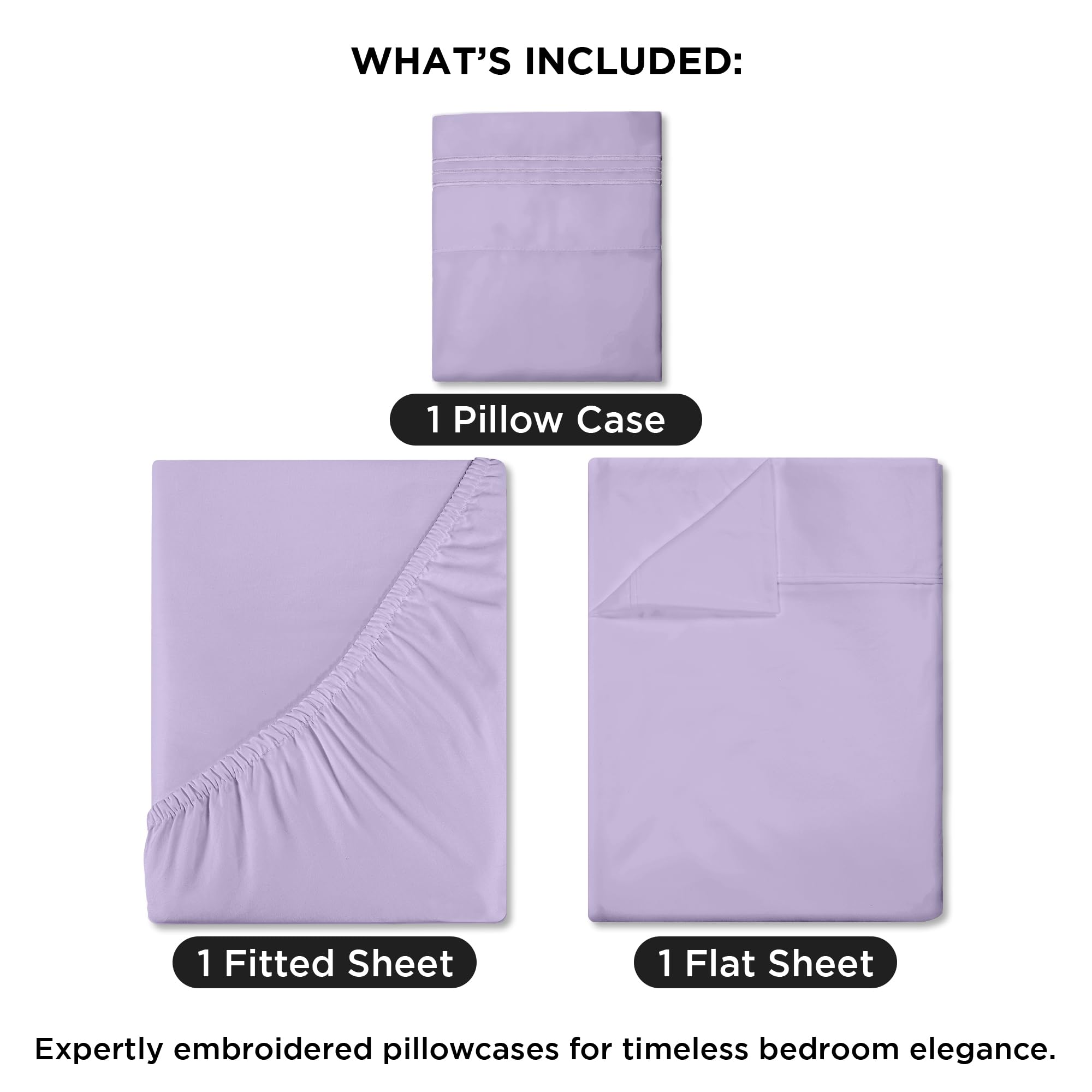 Royale Linens - 4 Piece Queen Bed Sheet - Soft Brushed Microfiber 1800 Bedding Set - 1 Fitted Sheet, 1 Flat Sheet, 2 Pillowcase - Wrinkle & Fade Resistant Luxury Queen Size Sheet Set (Lavender, Queen)