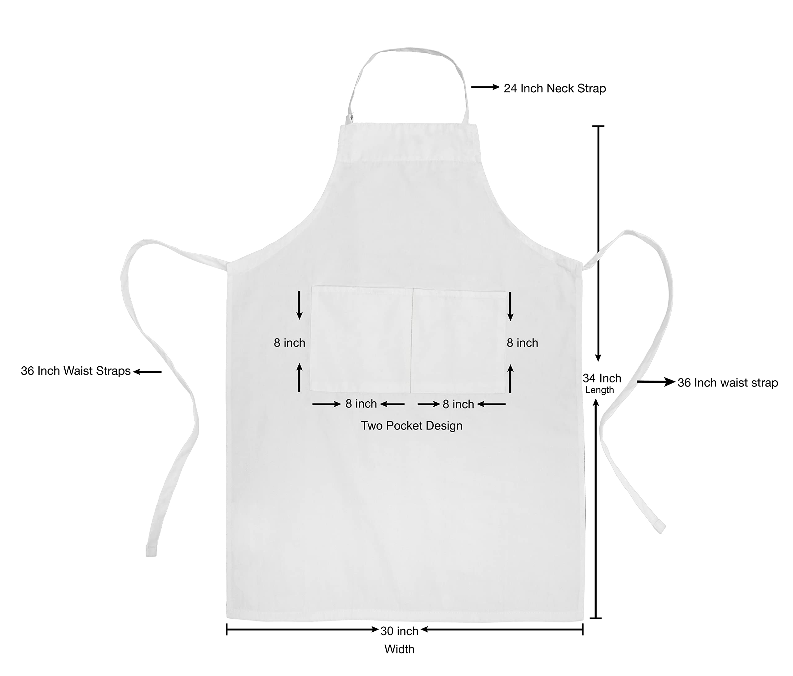 ROYALE LINENS 2 Pack Adjustable Bib Apron with 2 Pockets - Chef Cooking Kitchen Aprons for Women Men Chef (Pack Of 2, White)