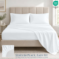 ROYALE LINENS - 4 Piece Bed Sheet - Soft Brushed Microfiber 1800 Bedding Set - 1 Fitted Sheet, 1 Flat Sheet, 2 Pillow case - Wrinkle & Fade Resistant Luxury Sheet Set (White)
