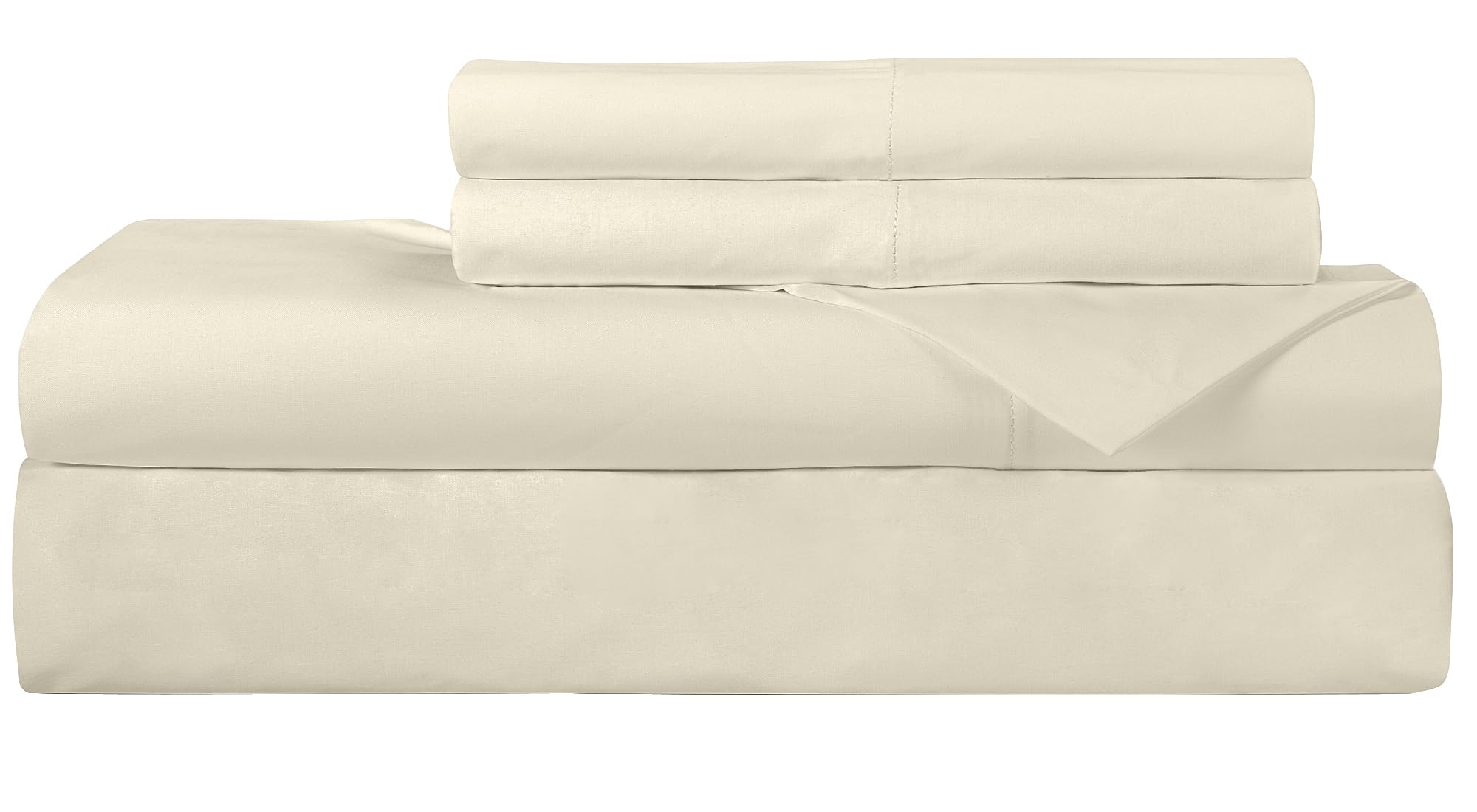 ROYALE LINENS 300 Thread Count 100% Long Staple Combed Cotton Sheet Set - 4 Piece Bed Sheet 1 Fitted Sheet, 1 Flat Sheet, 2 Pillow Case - Breathable, Cool & Crisp Percale Sheet Set (Ivory)