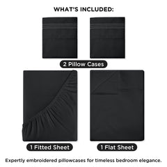 ROYALE LINENS - 4 Piece Queen Bed Sheet - Soft Brushed Microfiber 1800 Bedding Set - 1 Fitted Sheet, 1 Flat Sheet, 2 Pillow case - Wrinkle & Fade Resistant Luxury Queen Size Sheet Set (Black, Queen)