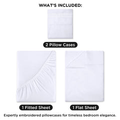 ROYALE LINENS - 4 Piece Queen Bed Sheet - Soft Brushed Microfiber 1800 Bedding Set - 1 Fitted Sheet, 1 Flat Sheet, 2 Pillow case - Wrinkle & Fade Resistant Luxury Queen Size Sheet Set (White, Queen)