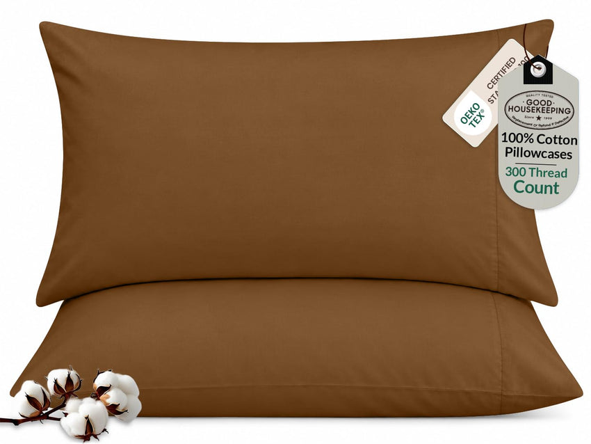 ROYALE LINENS 300 thread Count 100% Long Staple Combed Cotton Pillowcases Set Of 2 - Ultra Soft - Queen Bed Pillow Cover - 20"x30" - Breathable, Cool & Crisp Percale White Pillow Cases