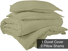 ROYALE Sage Green Duvet Cover Queen Size - Washed Duvet Cover Set 3 Piece Double Brushed Duvet Covers with Button Closure - 1 Duvet Cover 90x90 inch and 2 Pillow Shams - Comforter Cover