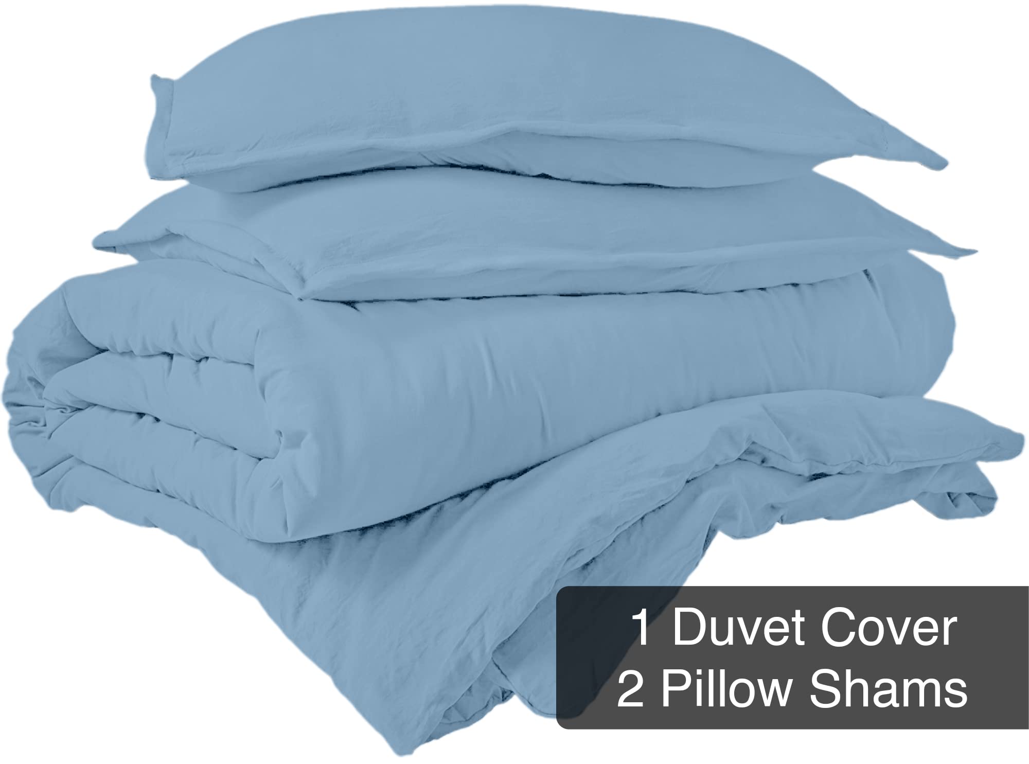 ROYALE Lake Blue Duvet Cover - Washed Duvet Cover Set, 3 Piece Double Brushed Duvet Covers with Button Closure - 1 Duvet Cover and 2 Pillow Shams - Comforter Cover