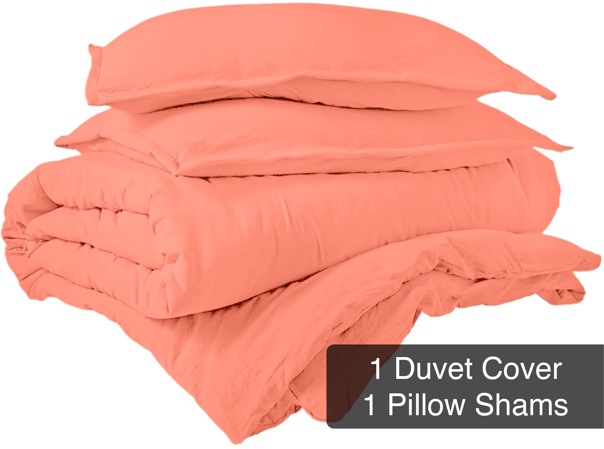 ROYALE Coral Duvet Cover Queen Size - Washed Duvet Cover Set, 3 Piece Double Brushed Duvet Covers with Button Closure - 1 Duvet Cover 90x90 inches and 2 Pillow Shams - Comforter Cover