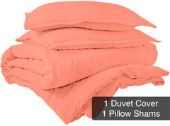 ROYALE Coral Duvet Cover Queen Size - Washed Duvet Cover Set, 3 Piece Double Brushed Duvet Covers with Button Closure - 1 Duvet Cover 90x90 inches and 2 Pillow Shams - Comforter Cover