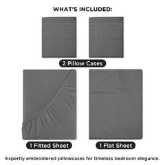 ROYALE LINENS - 4 Piece Queen Bed Sheet - Soft Brushed Microfiber 1800 Bedding Set - 1 Fitted Sheet, 1 Flat Sheet, 2 Pillow case - Wrinkle & Fade Resistant Luxury Queen Size Sheet Set (Grey, Queen)