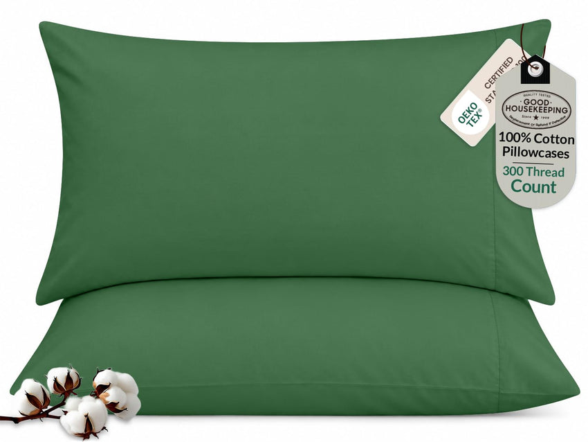 ROYALE LINENS 300 thread Count 100% Long Staple Combed Cotton Pillowcases Set Of 2 - Ultra Soft - Queen Bed Pillow Cover - 20"x30" - Breathable, Cool & Crisp Percale White Pillow Cases