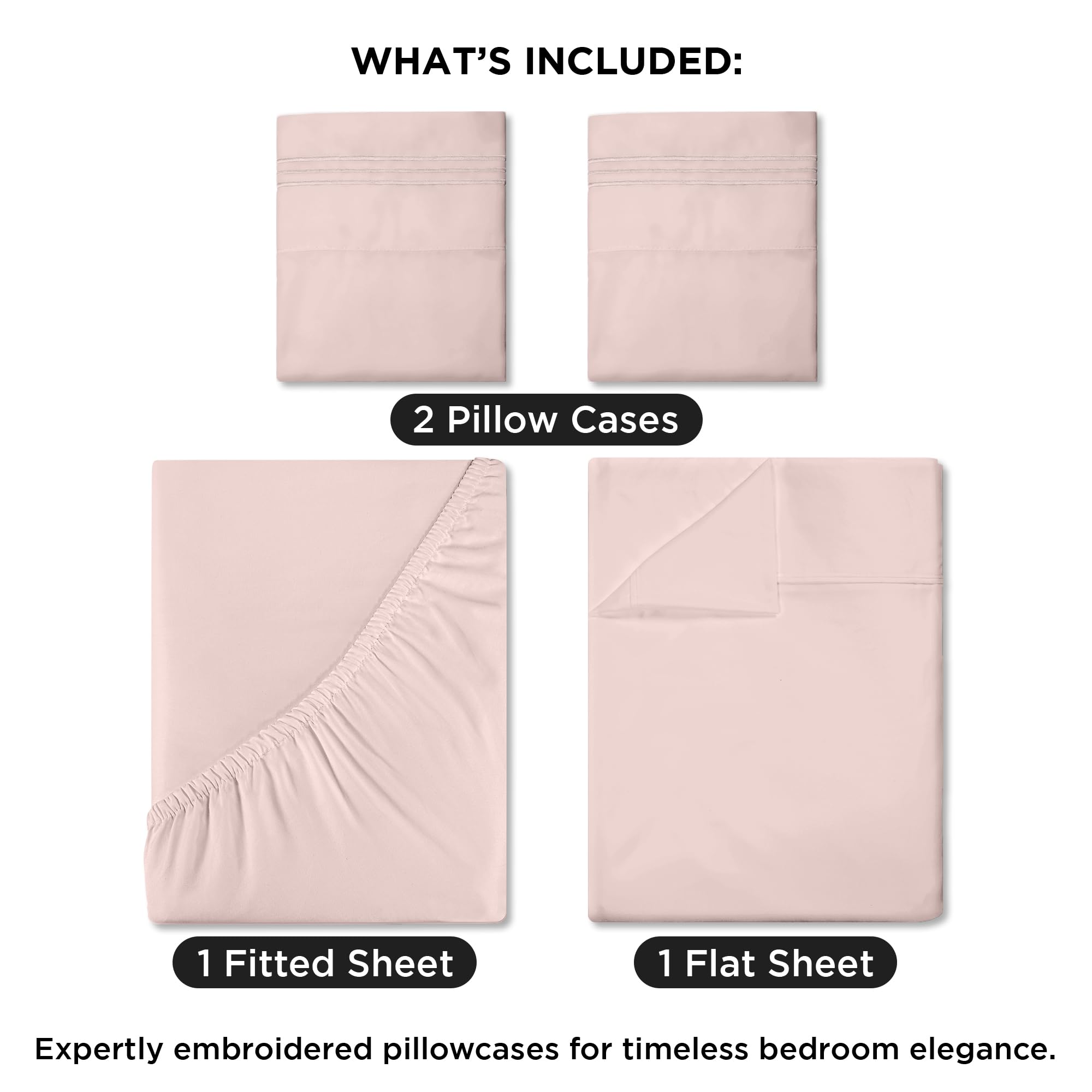 ROYALE LINENS - 4 Piece Bed Sheet - Soft Brushed Microfiber 1800 Bedding Set - 1 Fitted Sheet, 1 Flat Sheet, 2 Pillow case - Wrinkle & Fade Resistant Luxury Sheet Set (Pink)