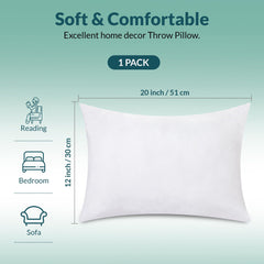 ROYALE LINENS Throw Pillow Insert - Square Pillow - Bed & Couch Pillow - Sofa Pillow Insert - Decorative Pillow Insert - Inner Cushion - Pillow & Shams Stuffer White 1 Pack 12 x 12 Inch Pillow Insert