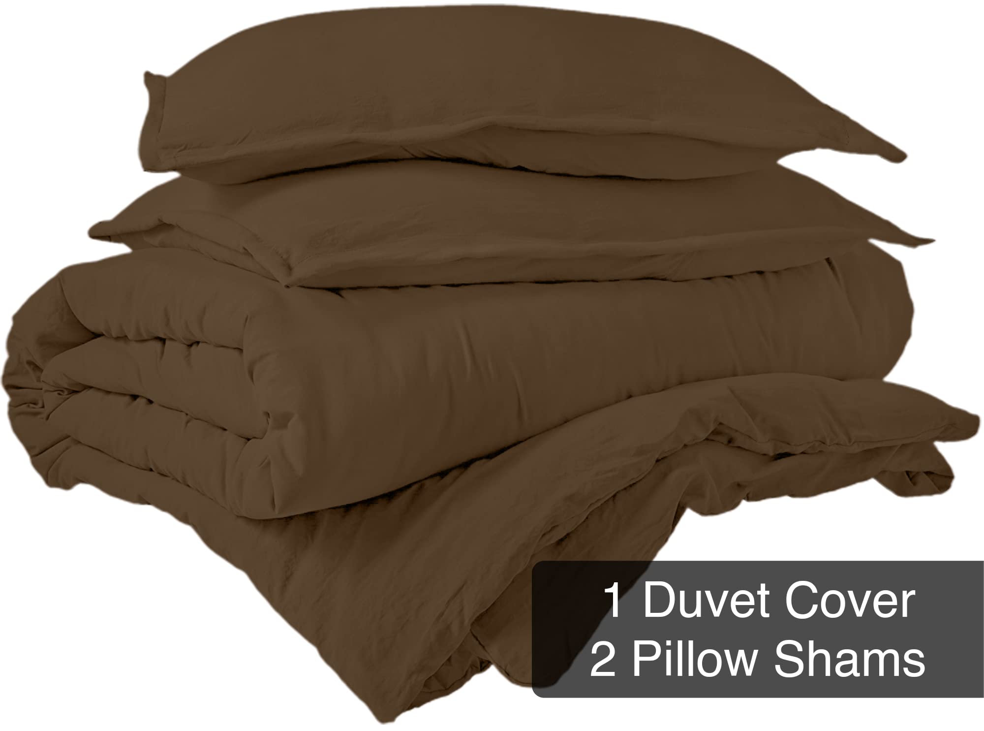 ROYALE Chocolate Duvet Cover - Washed Duvet Cover Set 3 Piece Double Brushed Duvet Covers with Button Closure - 1 Duvet Cover and 2 Pillow Shams - Comforter Cover