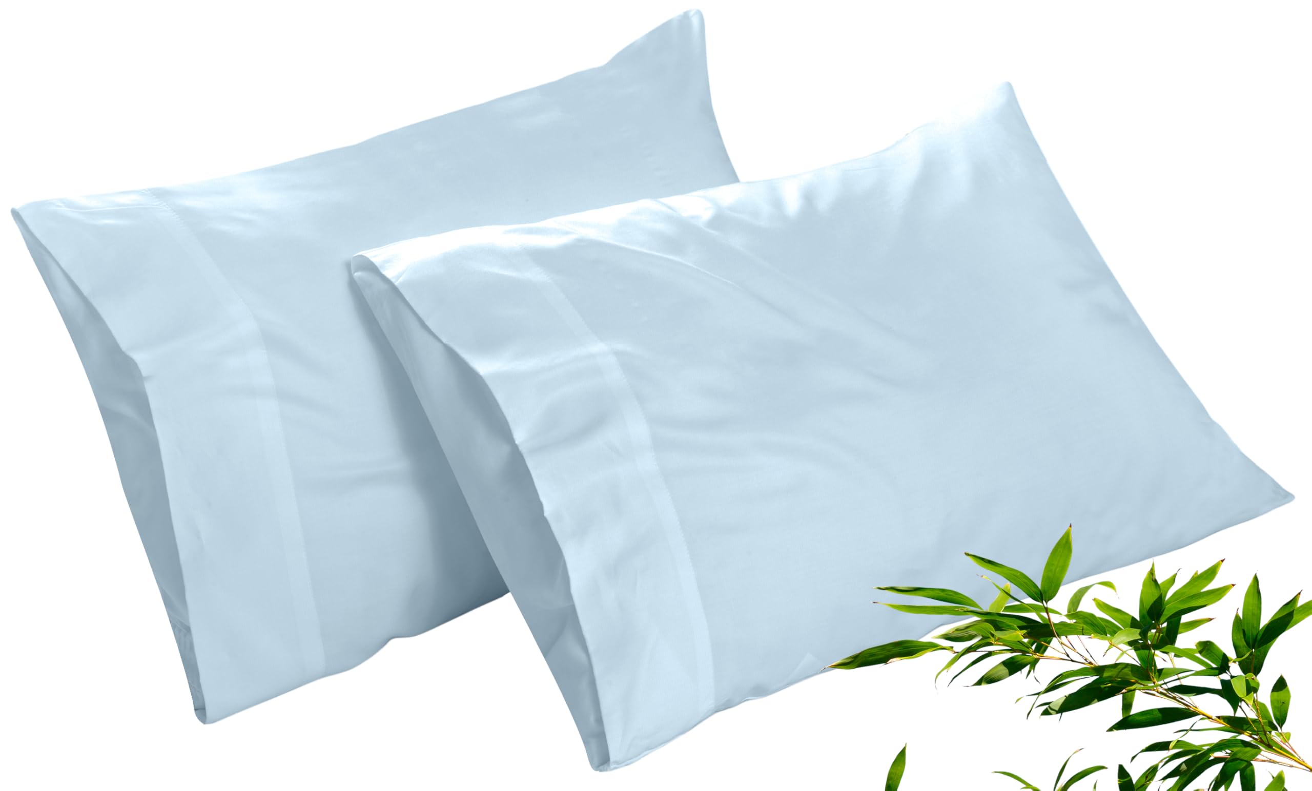 Royale Linens Cooling Pillow Cases Set of 2-100% Rayon Derived from Bamboo Cooling Pillowcase for Hot Sleepers - Soft & Silky Pillow Covers with Envelope Closure (Lake Blue)