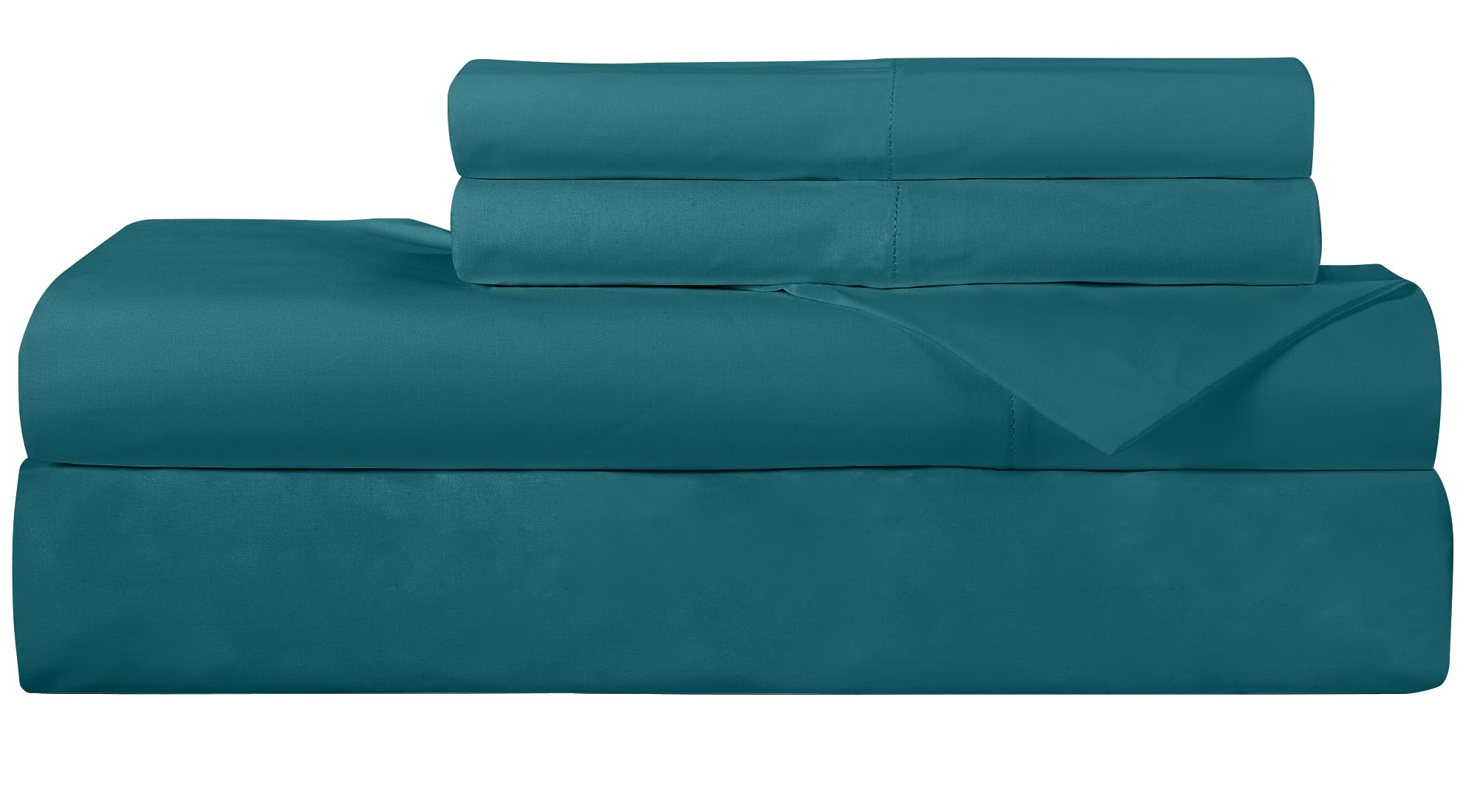 ROYALE LINENS 300 Thread Count 100% Long Staple Combed Cotton Sheet Set - 4 Piece Queen Bed Sheet 1 Fitted Sheet, 1 Flat Sheet, 2 Pillow Case - Breathable, Cool & Crisp Percale Sheet Set (Queen, Teal)