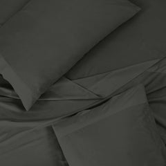 ROYALE LINEN 300 Thread Count 100% Long Staple Combed Cotton Sheet Set - 4 Piece Queen Bed Sheet 1 Fitted Sheet, 1 Flat Sheet, 2 Pillow Case - Breathable, Cool & Crisp Percale Sheet Set (Queen, Black)