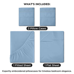 Royale Linens - 4 Piece Queen Bed Sheet - Soft Brushed Microfiber 1800 Bedding Set - 1 Fitted Sheet, 1 Flat Sheet, 2 Pillowcase -Wrinkle & Fade Resistant Luxury Queen Size Sheet Set (Lake Blue, Queen)