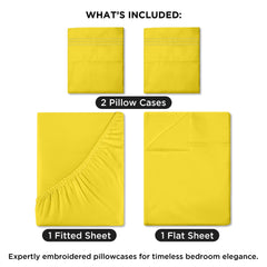 ROYALE LINENS - 4 Piece Queen Bed Sheet - Soft Brushed Microfiber 1800 Bedding Set - 1 Fitted Sheet, 1 Flat Sheet, 2 Pillow case - Wrinkle & Fade Resistant Luxury Queen Size Sheet Set (Yellow, Queen)