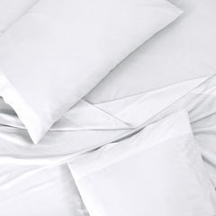 ROYALE LINENS 300 Thread Count 100% Long Staple Combed Cotton Sheet Set - 4 Piece Bed Sheet 1 Fitted Sheet, 1 Flat Sheet, 2 Pillow case - Breathable, Cool & Crisp Percale Sheet Set (Queen, White)